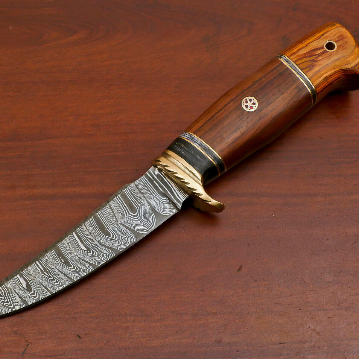 10.5 Inch Damascus Hunting Knife with Rosewood and Pakka Handle