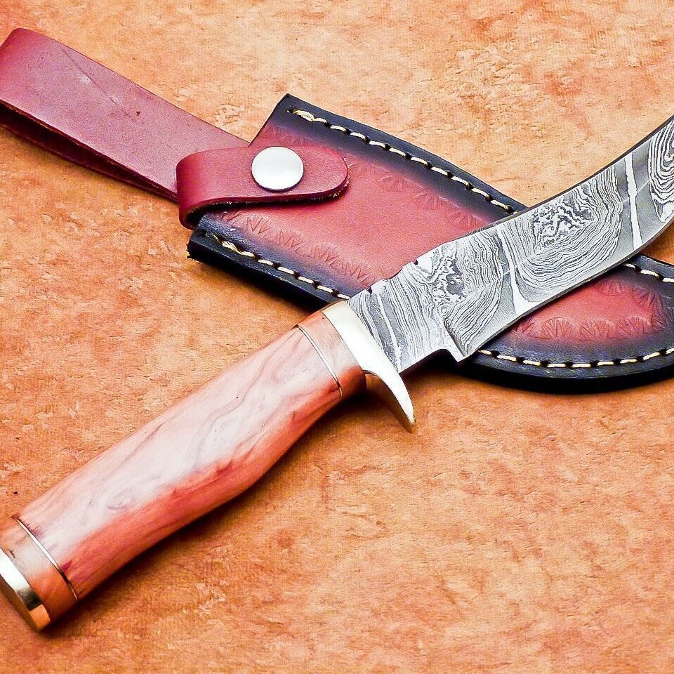 10" Damascus Steel Bowie Knife with Olive Wood Handle