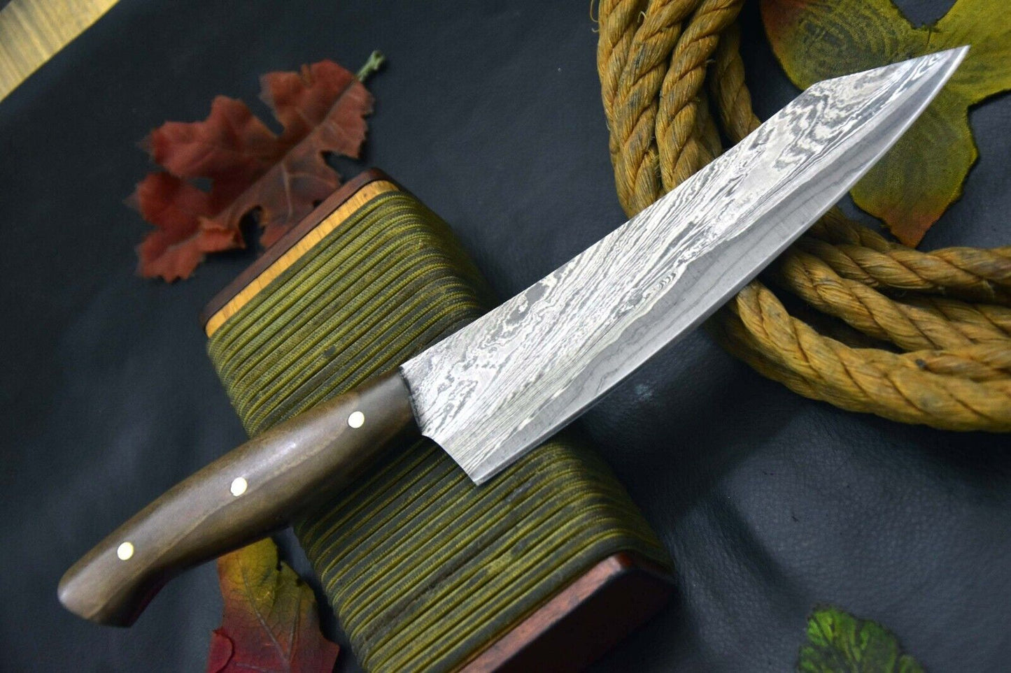 11.4" Custom Handmade San Mai Damascus Chef Knife with Wooden Handle