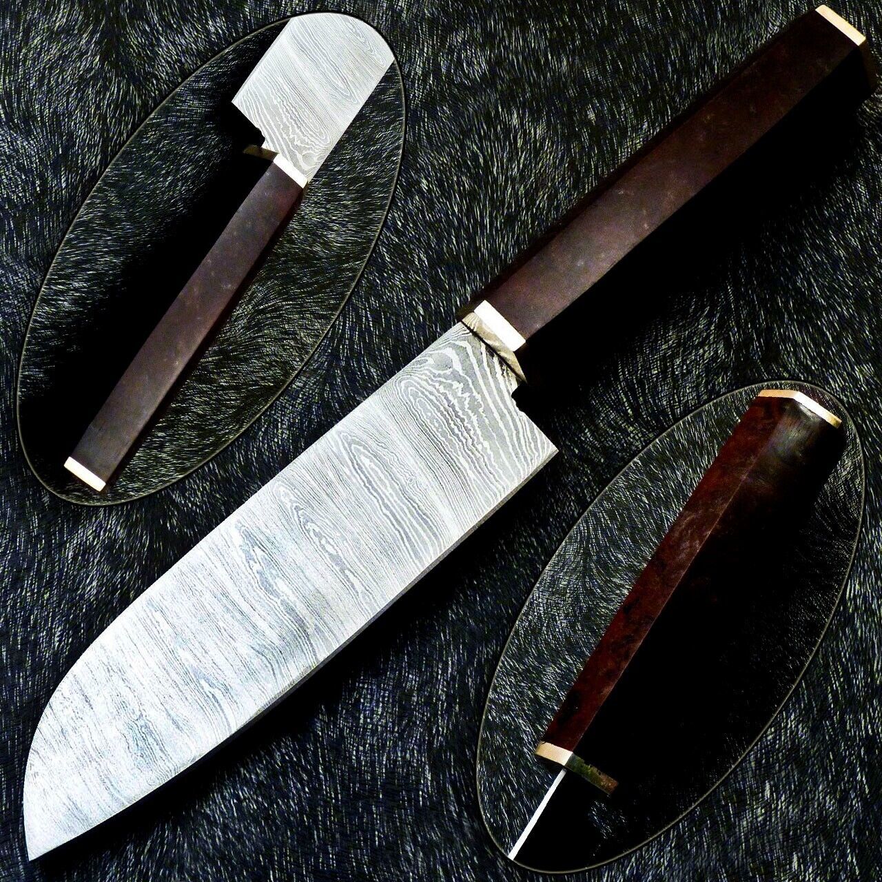 11" Custom Hand Forged Damascus Steel Chef Knife | Resin Handle & Brass Bolster