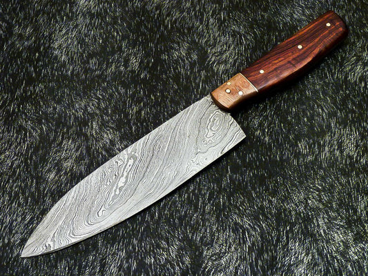11" Handmade Damascus Steel Chef Knife – Professional Kitchen Knife with Natural Wood Handle