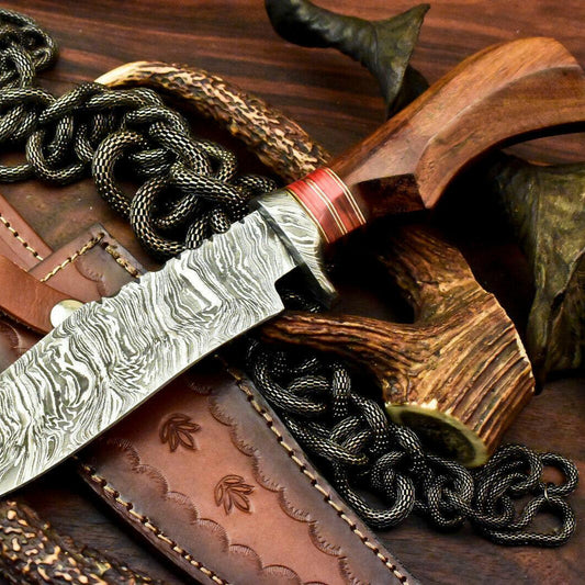 12" Custom Damascus Bowie Knife | Walnut Wood Handle