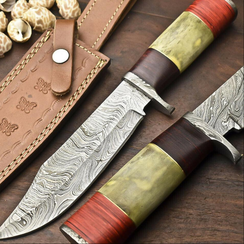 12” Damascus Bowie Knife – Camel Bone Handle