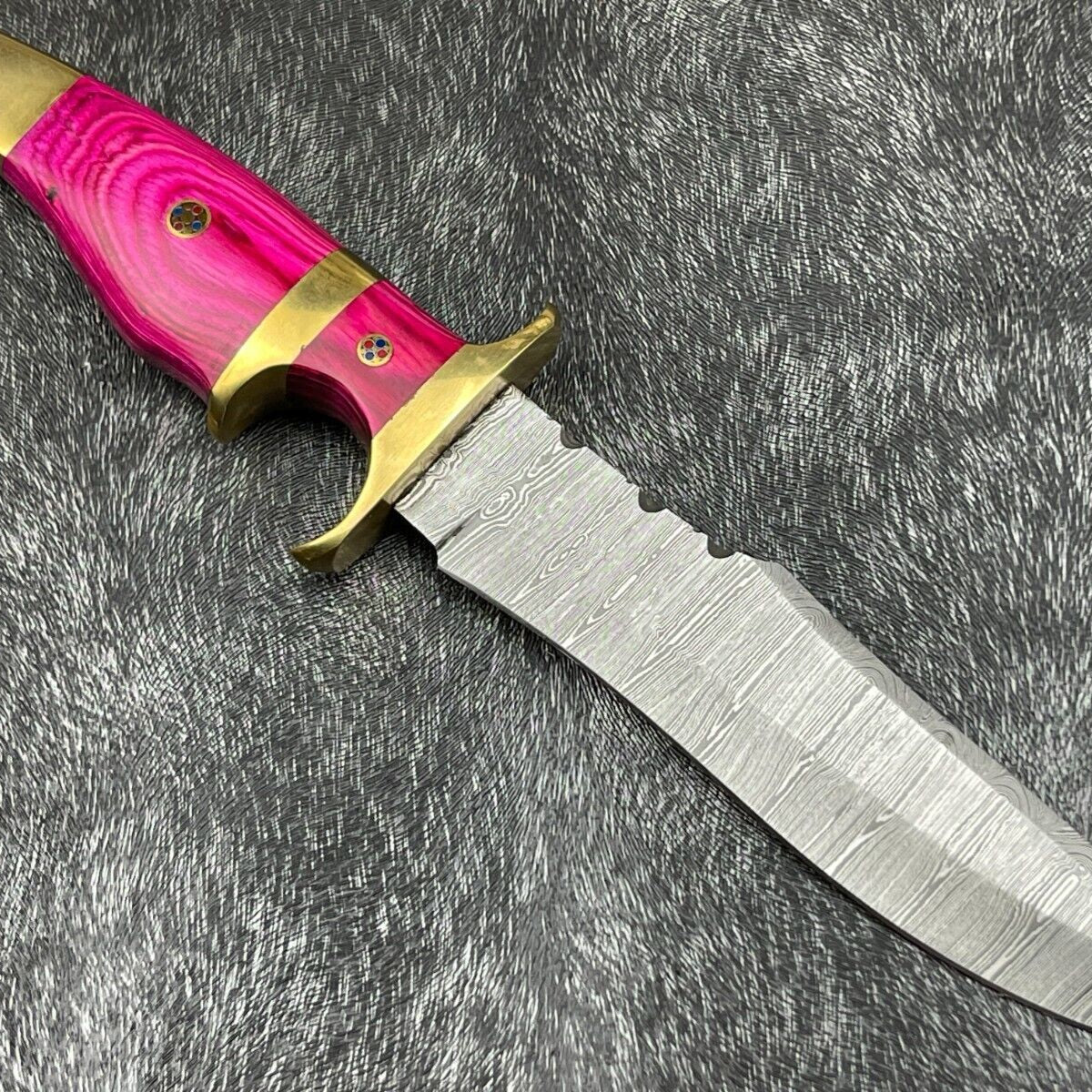 12" Handmade Damascus Steel Bowie Knife with Hardwood Handle & Leather Sheath