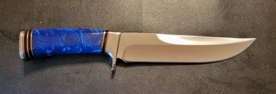 12 Inch Custom D2 Steel Hunting Bowie Knife with Blue Resin Handle & Leather Sheath