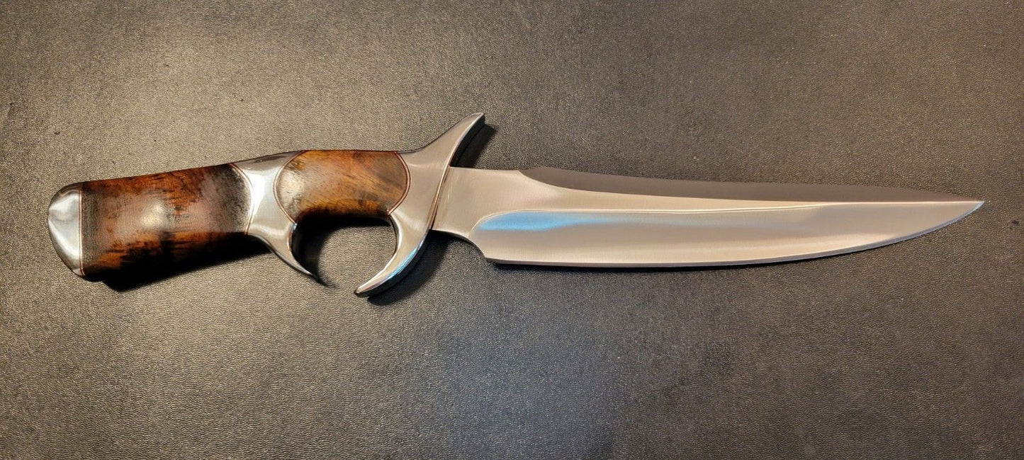 12 Inch Custom D2 Steel Sub-Hilted Bowie Knife with Burl Wood Handle & Leather Sheath