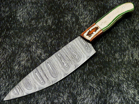 12" Professional Kitchen Chef Knife – Handmade Damascus Steel with Hard Wood Handle