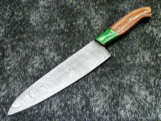 13.0" Professional Handmade Chef Knife – Damascus Steel Blade with Hardwood Handle