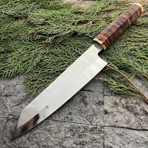 13" Custom Hand Forged D2 Steel Chef Meat Cleaver Knife with Leather Handle