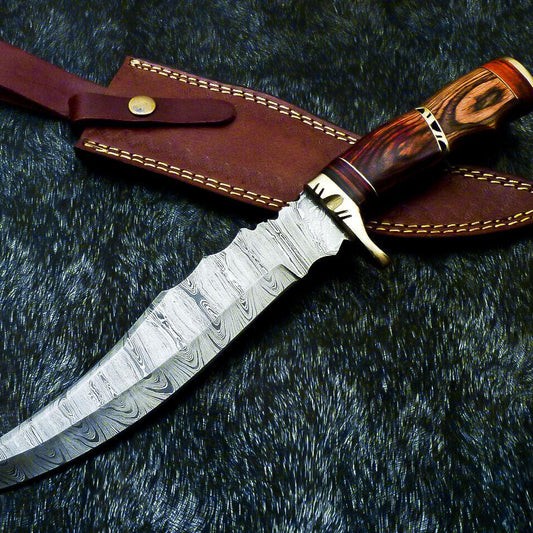 13" Damascus Steel Bowie Knife – Hardwood Handle
