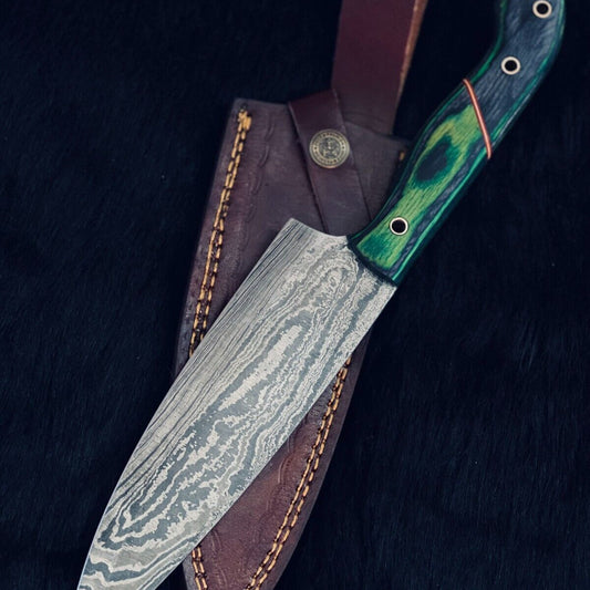 13" Handmade Twist Damascus Steel Bowie Hunting Knife – Wood Handle
