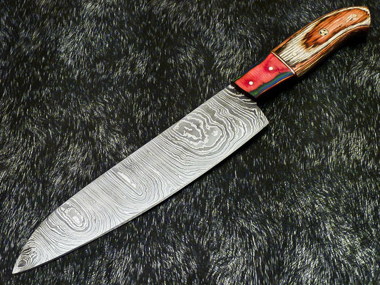 13" Professional Damascus Steel Chef Knife – Handmade Kitchen Knife with Hard Wood Handle