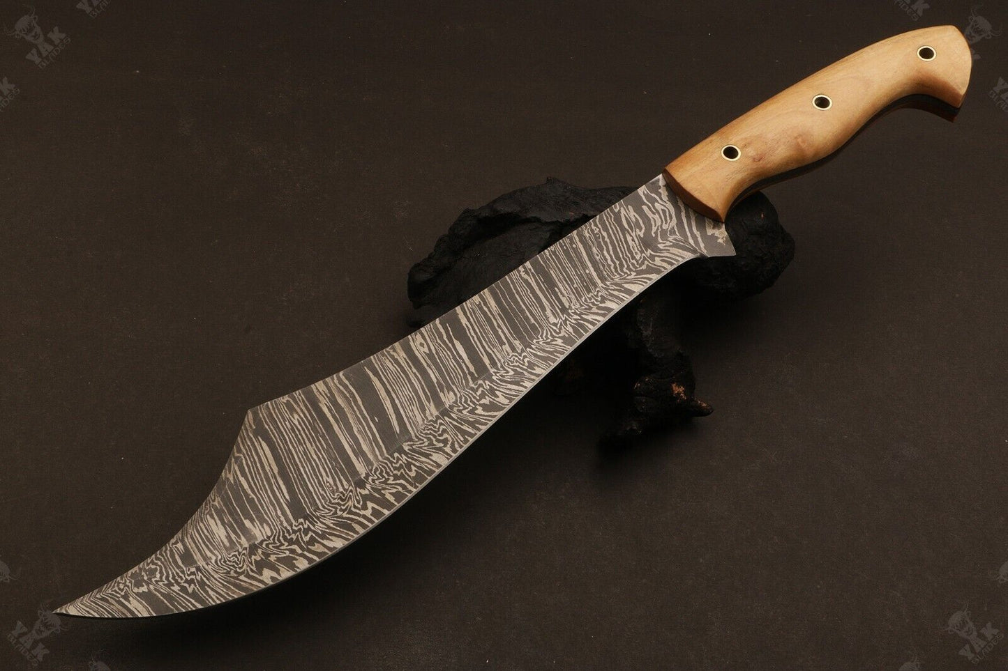 15 Inch Hand Forged Damascus Steel Hunting Knife with Hardwood Handle by Heritage Forge