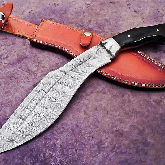 16" Handmade Full Tang Damascus Bowie Knife Best Bowie Knife With Bull Horn Handle