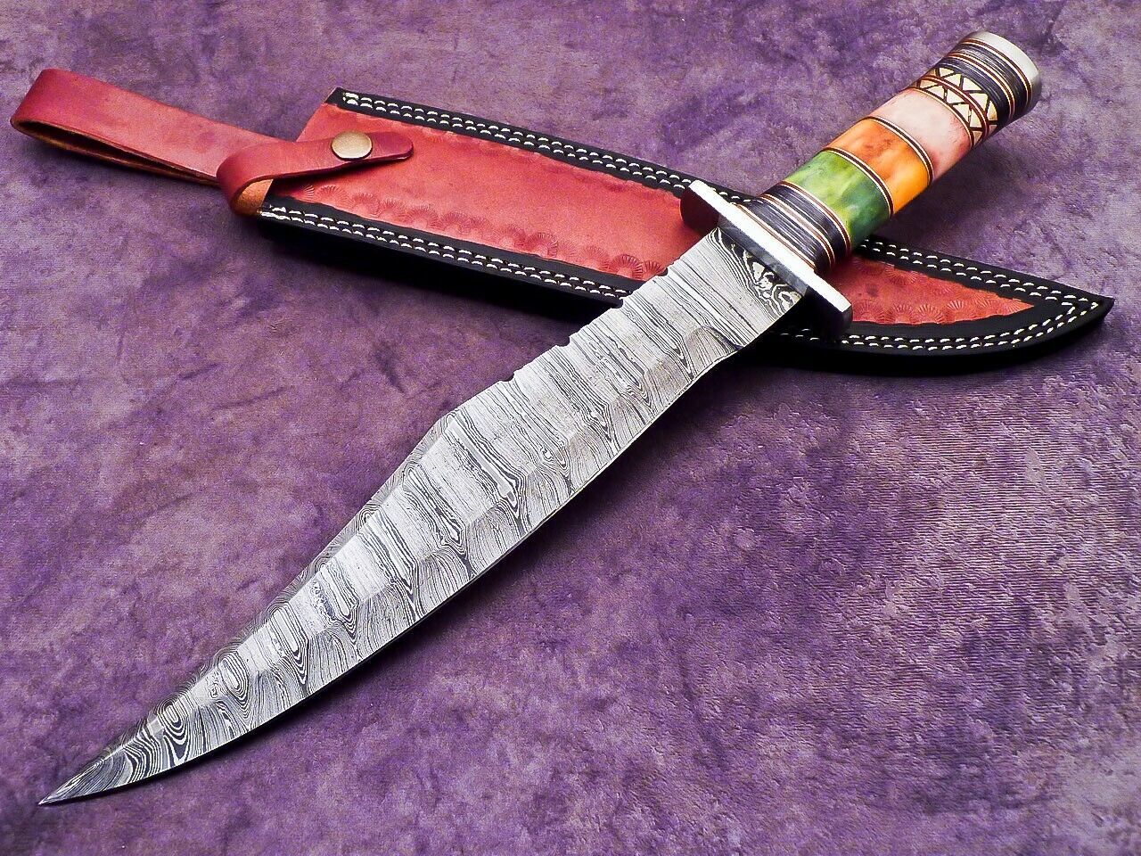 16 Inch Handmade Damascus Steel Bowie Hunting Knife with Resin Handle by Heritage Forge