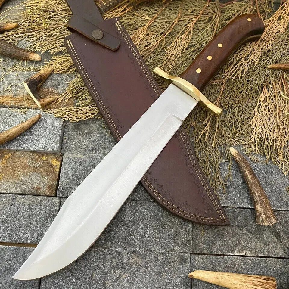 17" Custom Hand Forged D2 Steel Hunting Bowie Knife with 11" Blade & Leather Sheath