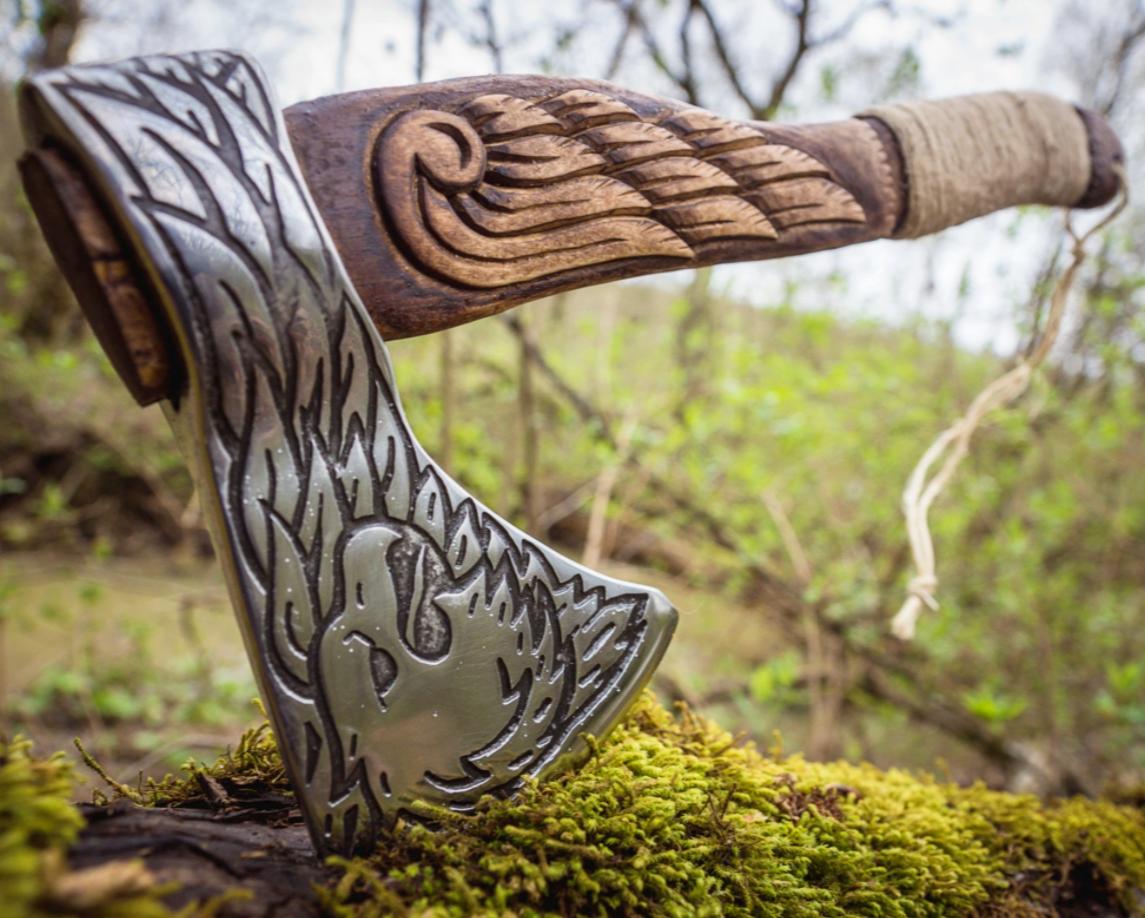18" Eagle Engraved Hatchet – Hand Forged High Carbon Steel Throwing Viking Axe