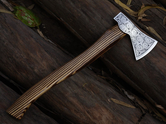 18 Inch Handmade Viking Throwing Axe with Ash Wood Handle and Leather Sheath