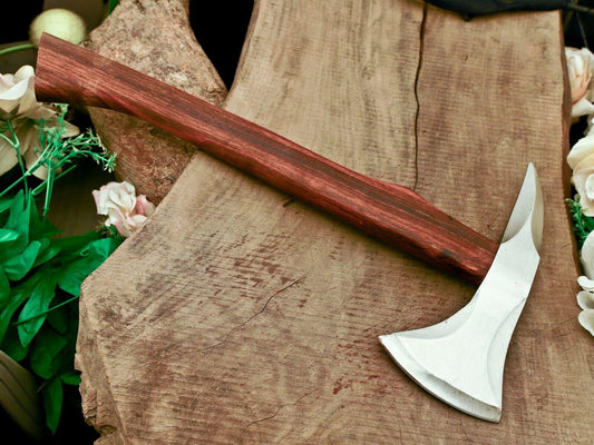 18" Viking Camping Axe – Carbon Steel Blade with Wood Handle & Leather Sheath