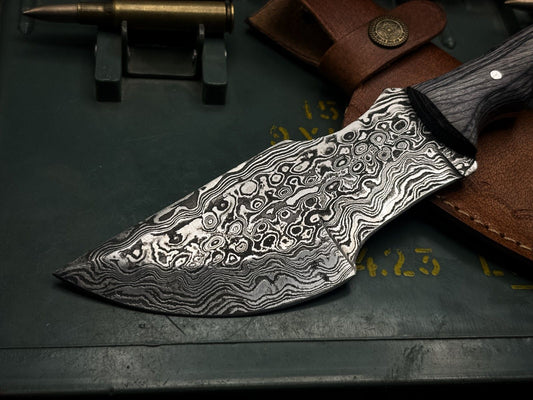 Handmade Damascus Steel Hunting Tracker Knife with Wood Handle