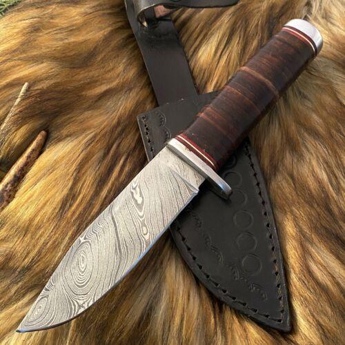 Handmade Damascus Steel Hunting Bushcraft Bowie Knife 10" | Leather Sheath EDC