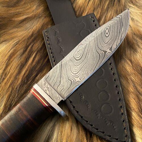 Handmade Damascus Steel Hunting Bushcraft Bowie Knife 10" | Leather Sheath EDC