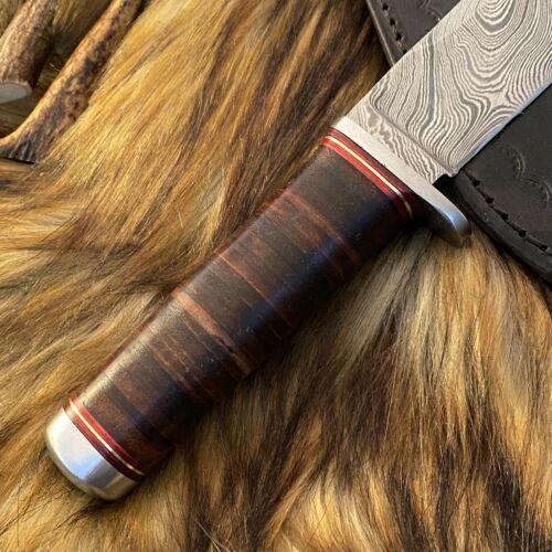 Handmade Damascus Steel Hunting Bushcraft Bowie Knife 10" | Leather Sheath EDC
