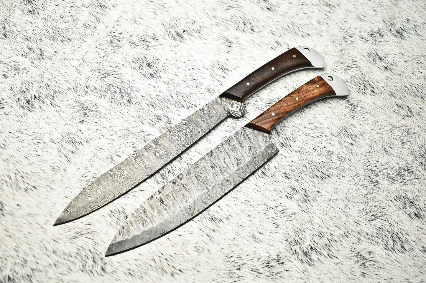 Exclusive Handmade Hammered Damascus Steel Chef Knife Set of 2 – 384 Layers, Sharp & Durable