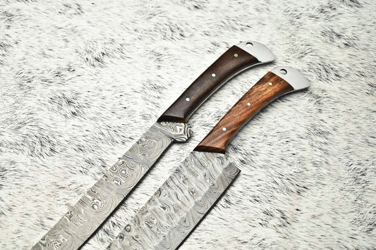 Exclusive Handmade Hammered Damascus Steel Chef Knife Set of 2 – 384 Layers, Sharp & Durable
