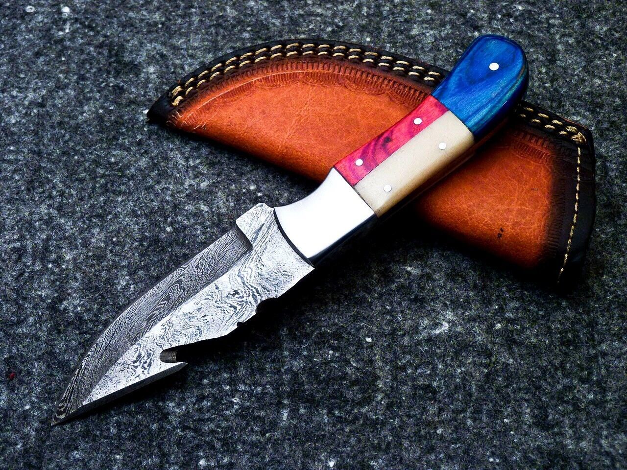 8" Handmade Damascus Steel Bowie Knife – Texas Flag Handle