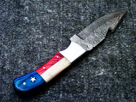 8" Handmade Damascus Steel Bowie Knife – Texas Flag Handle