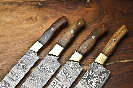 Lot of 4 Handmade Damascus Steel Blade Chef Knife Set – Professional Forged Knives