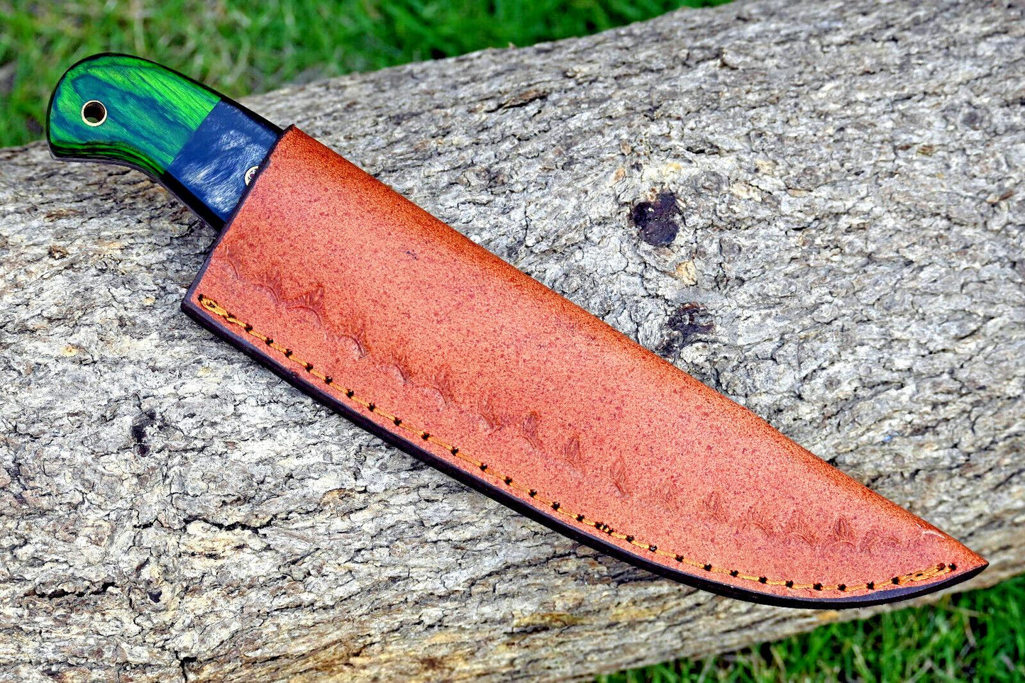 Custom Handmade Damascus Steel Tracker Knife – Full Tang Hunting, Camping & Survival with Camel Bone & Wood Handle