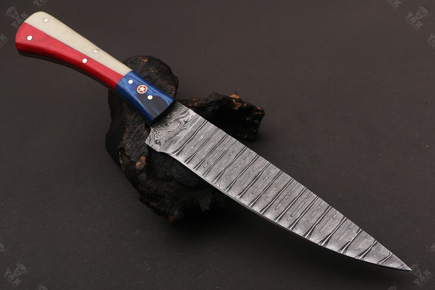 12" Custom Hand Forged Twist Damascus Steel Santoku Chef Knife