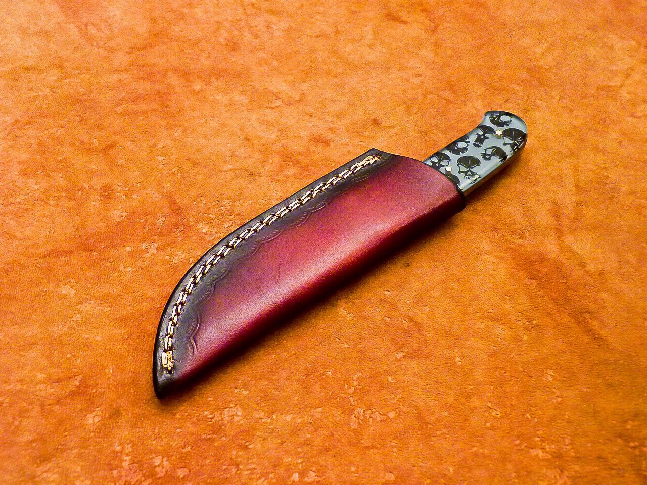 8" Handmade Damascus Bowie Knife with Resin Handle | Compact Hunting Blade