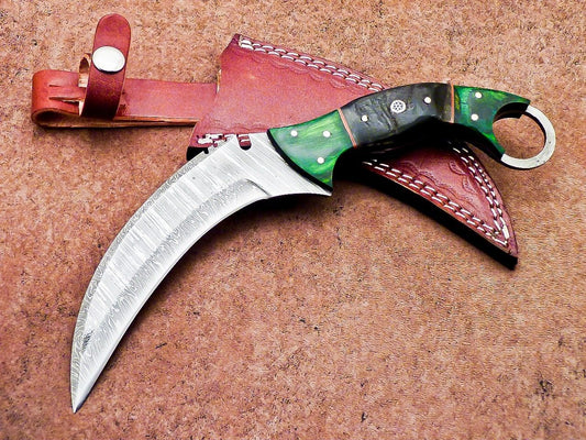 10”Damascus Karambit Knife Full Tang Damascus Steel Karambit With Horn and Wood Handle