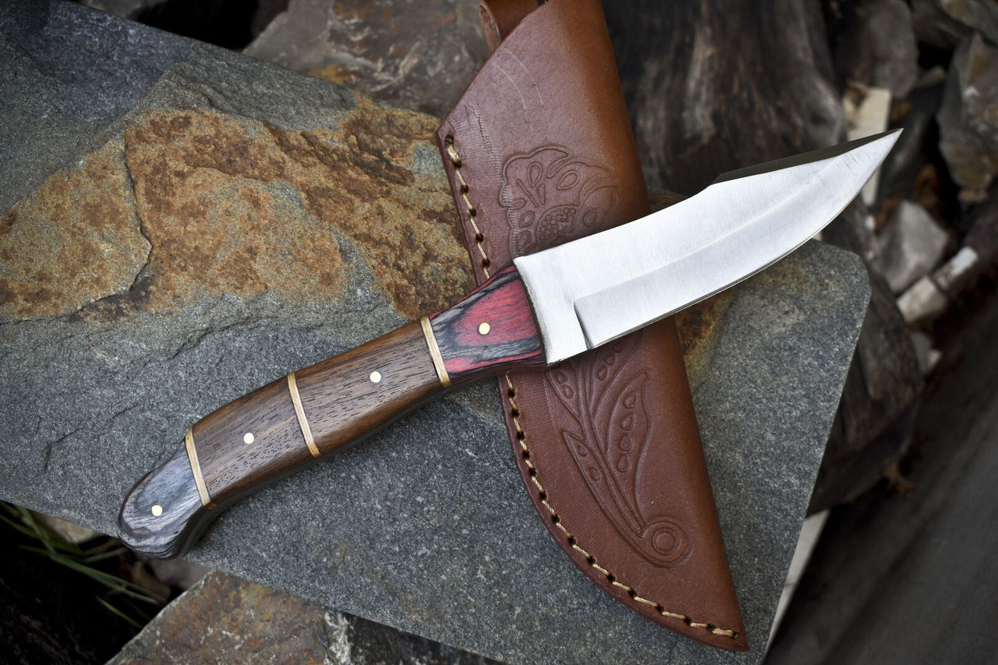 10" Hand Forged AUS-8 Steel Skinner Knife | Walnut Wood Handle | Heritage Forge Hiking & Hunting Knife