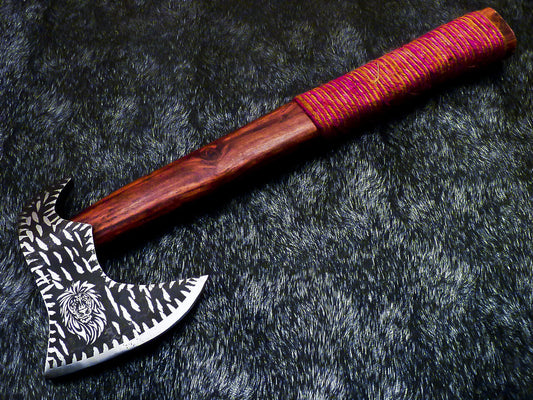 Hand Forged Viking Bearded Axe | Camping Tomahawk Hatchet with Natural Wood Handle