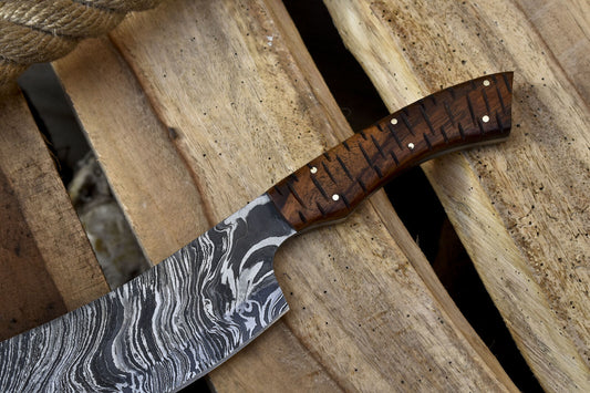 Forged Clever Chopper Chef Knife Fire Damascus Hard Wood EDC Rare