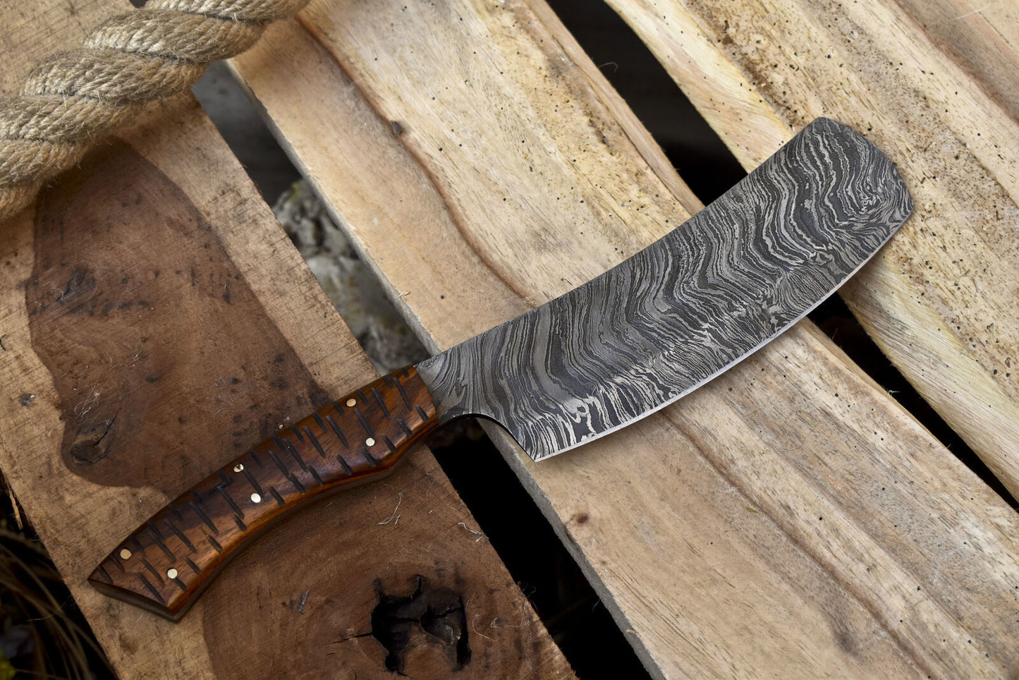 Forged Clever Chopper Chef Knife Fire Damascus Hard Wood EDC Rare