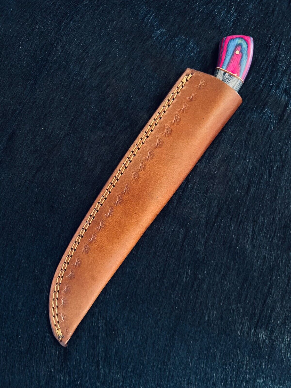 12" Custom Handmade Damascus Fillet Knife Fire Damascus Steel Fillet Knife W/Sheath