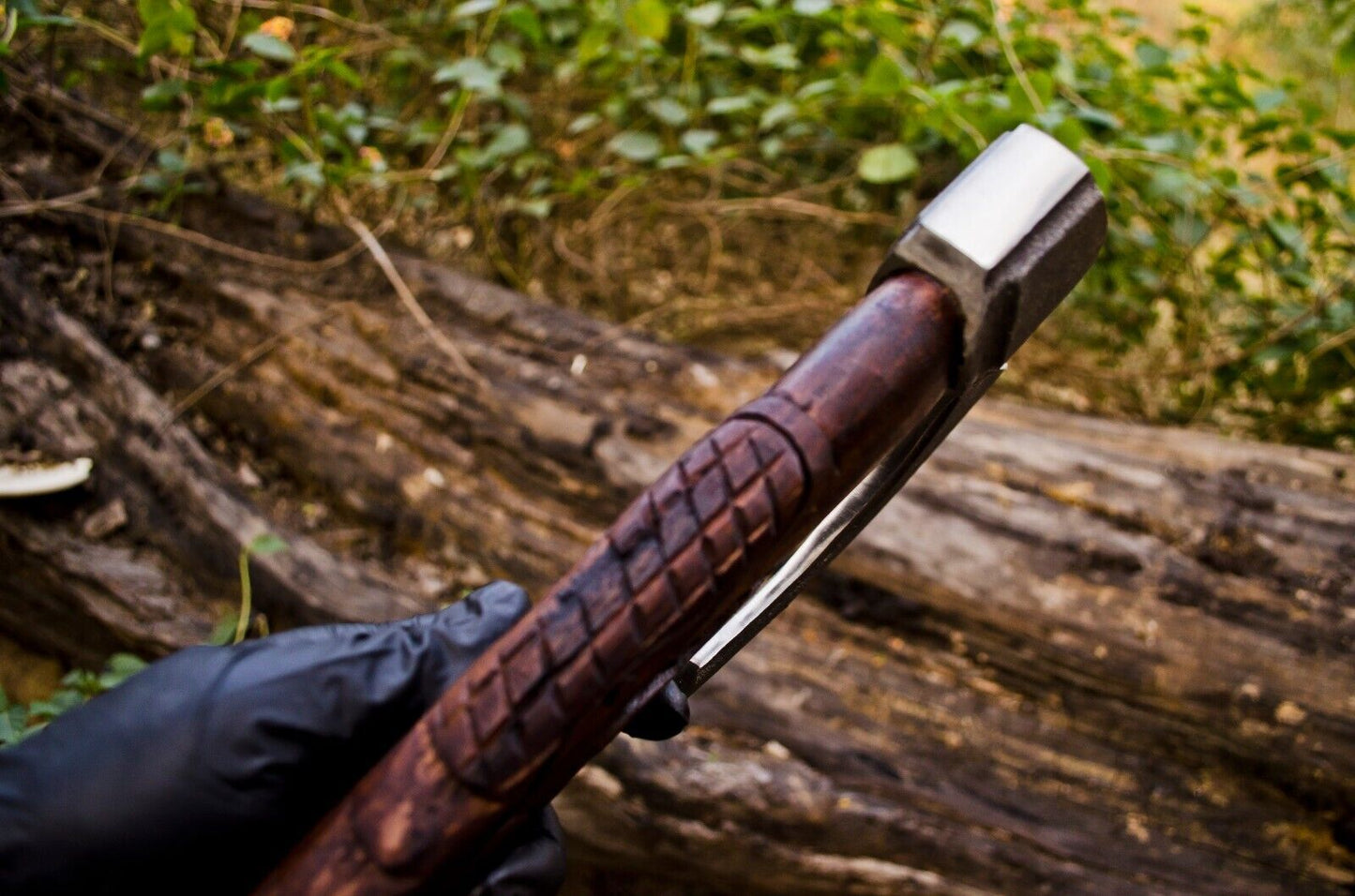 Custom Handmade Carbon Steel Viking Axe Tomahawk Throwing Hatchet with Engraved Wood Handle and Leather Sheath