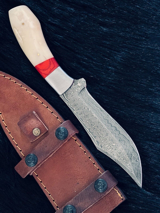 10" Bowie Knife – Raindrop Damascus Steel Blade & Camel Bone Handle