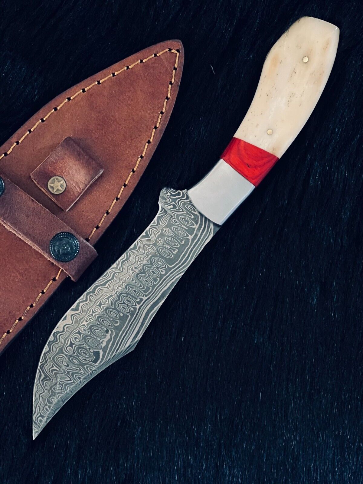 10" Bowie Knife – Raindrop Damascus Steel Blade & Camel Bone Handle