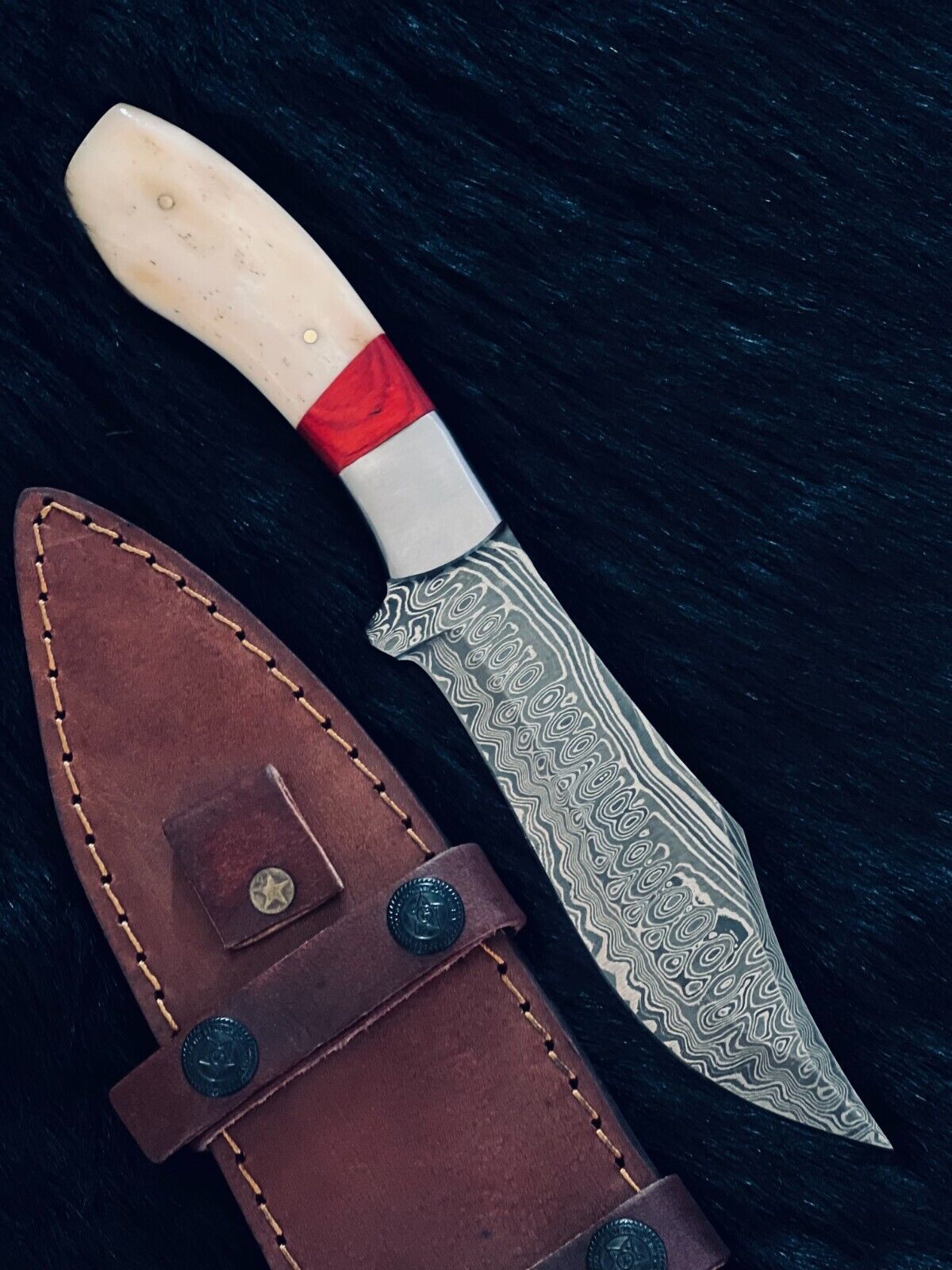 10" Bowie Knife – Raindrop Damascus Steel Blade & Camel Bone Handle