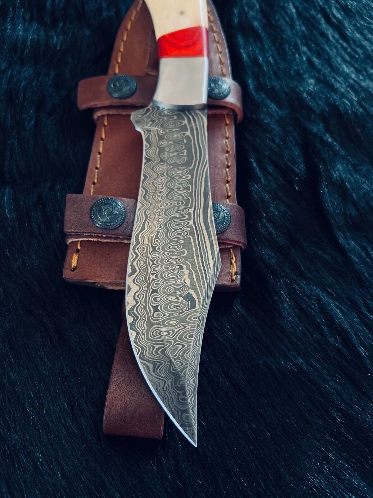 10" Bowie Knife – Raindrop Damascus Steel Blade & Camel Bone Handle