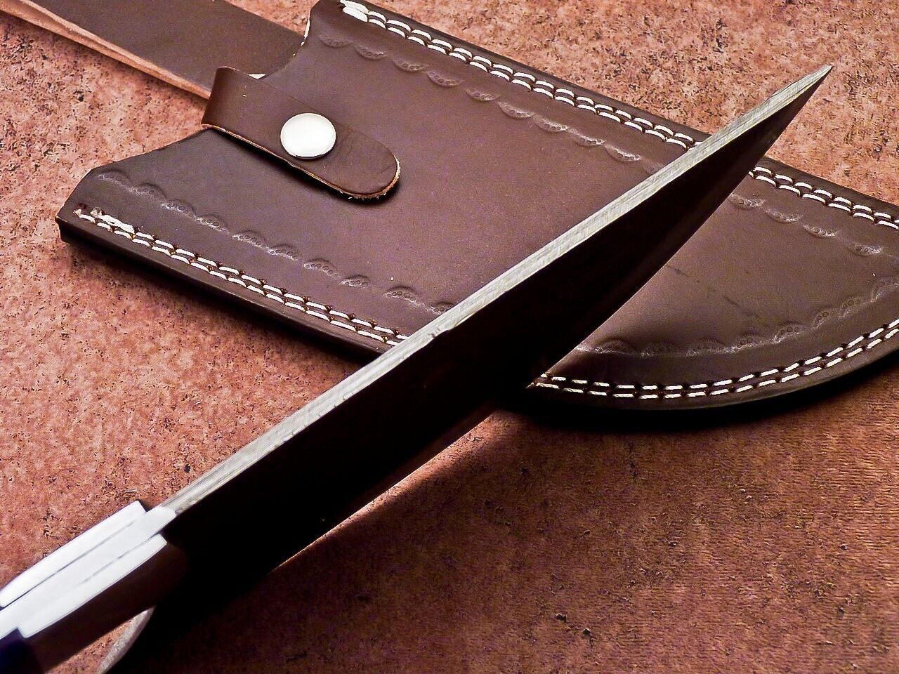 12" Professional Chef Chopper Knife Cleaver Damascus Blade with Resin Handle & Leather Sheath