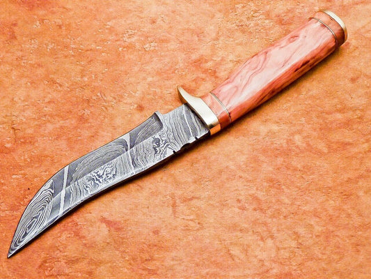10" Hand Forged Damascus Bowie Knife – Olive Wood Handle