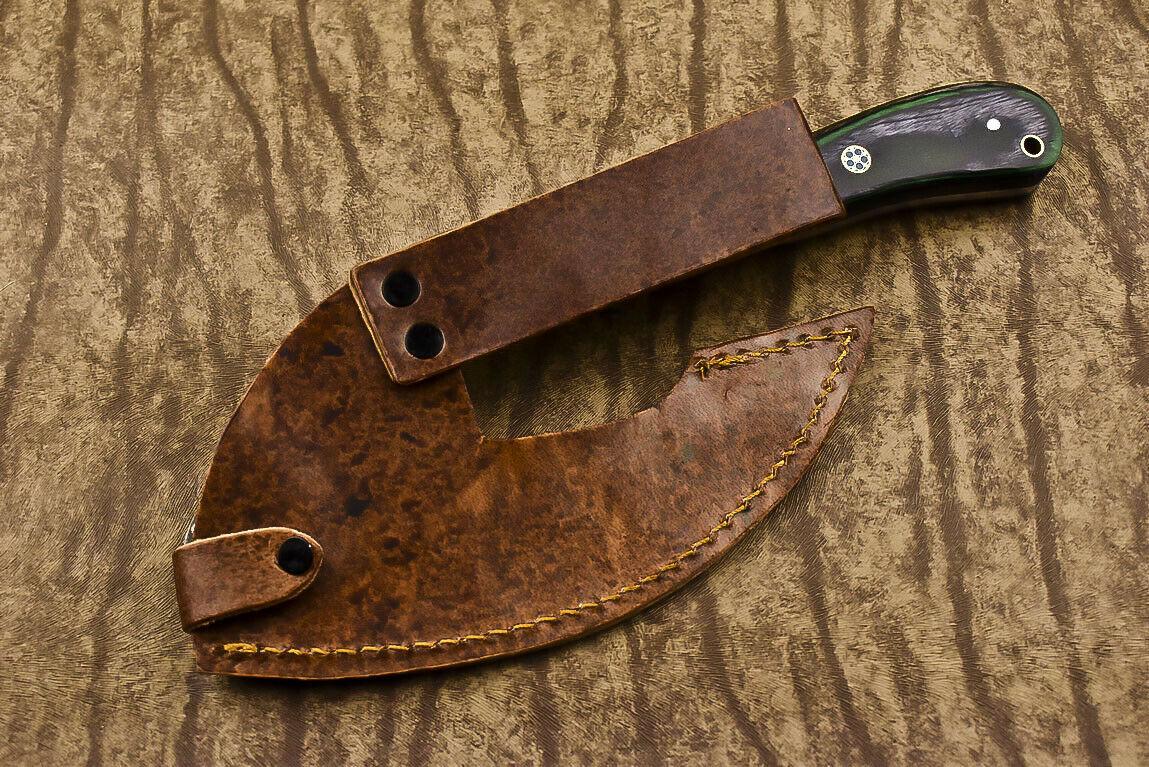 Hand Forged Damascus Steel Hunting Axe Knife Hard Wood Handle Clever Chopper with Leather Sheath