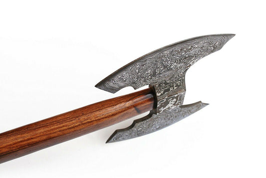 Custom Handmade 23 Inch Damascus Steel Axe with Rosewood Handle and Leather Sheath